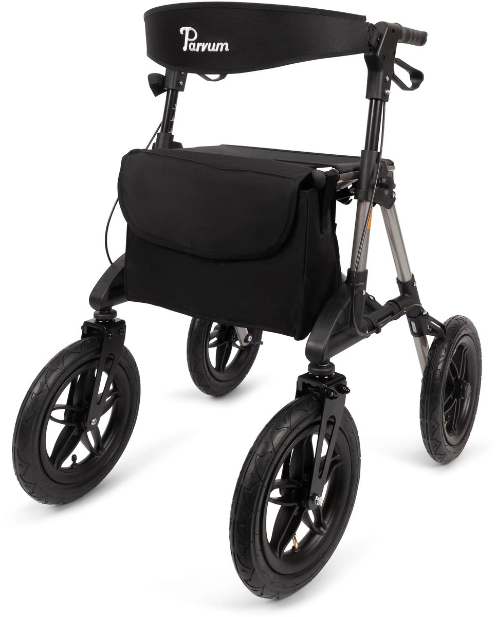 Goedkoopste Rollator Rebel - Outdoor rollator met grote luchtbanden - Rollator opvouwbaar voor buiten met grote wielen - Inclusief tas, stokhouder en rugband - Grijs