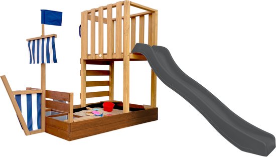 AXI Vicky Aire De Jeux En Bois Extérieur Bateau Viking – Bac à Sable, Cuisine De Jeu, Tableau Noir, Pour 3 Enfants Dès 3 Ans