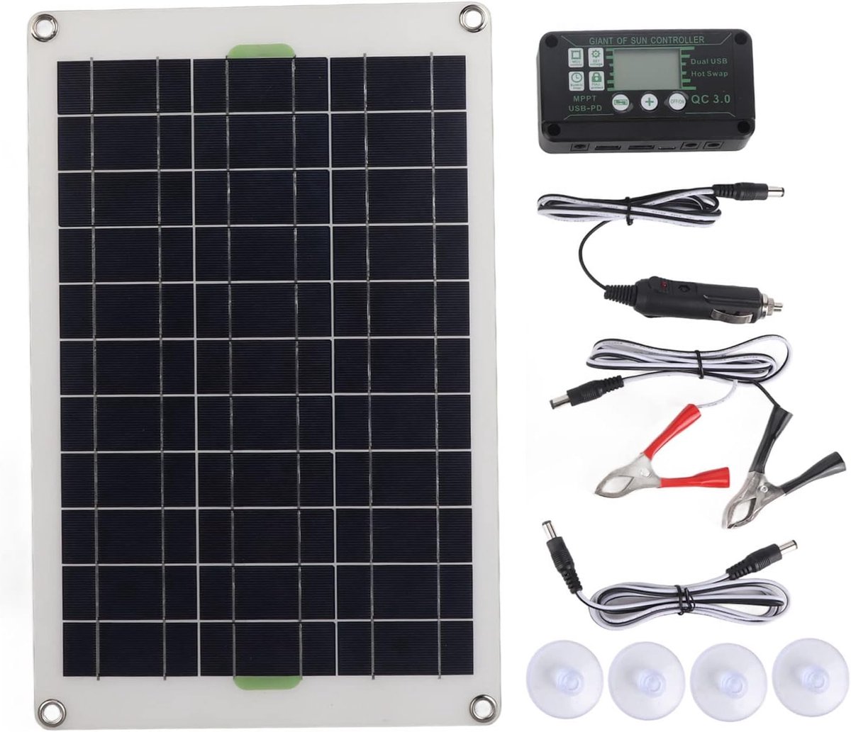 Draagbare 50W Zonnepaneelkit met Controller voor 12V en 24V - Monokristallijn Silicium Zonne-energie voor RV, Marine en Kamperen