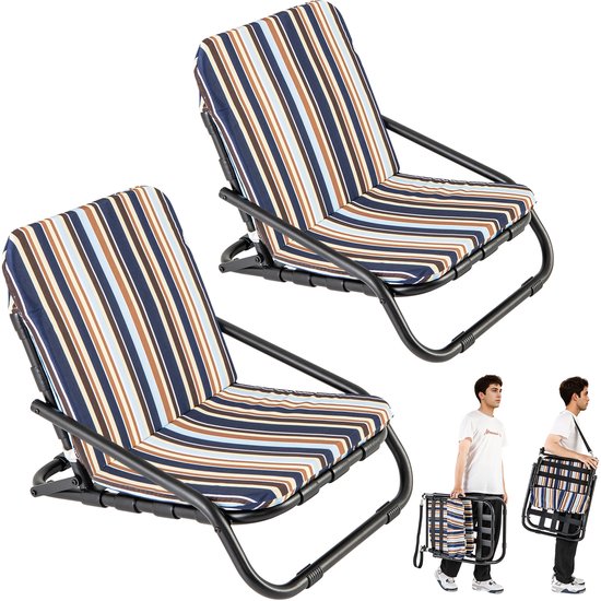 Chaises de plage COSTWAY, lot de 2, chaises de camping pliantes avec kussen, coton à séchage rapide, chaises pliantes avec dossier bas et bretelles