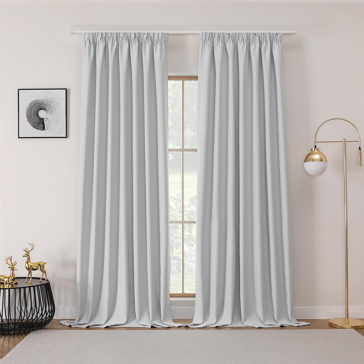 My Ninki ® Elegante Verduisteringsgordijnen met Plooiband en Haken voor Slaapkamer en Woonkamer, Set van 2, 245 x 132 cm
