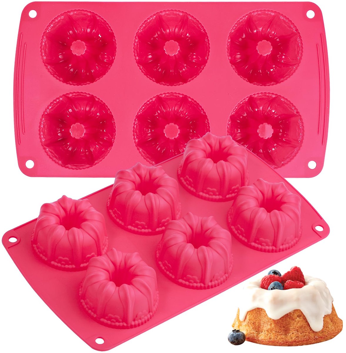 My Ninki ® Siliconen Mini Tulbandvormen voor Diverse Desserts en Bakplezier, Set van 2, Rood, Hittebestendig