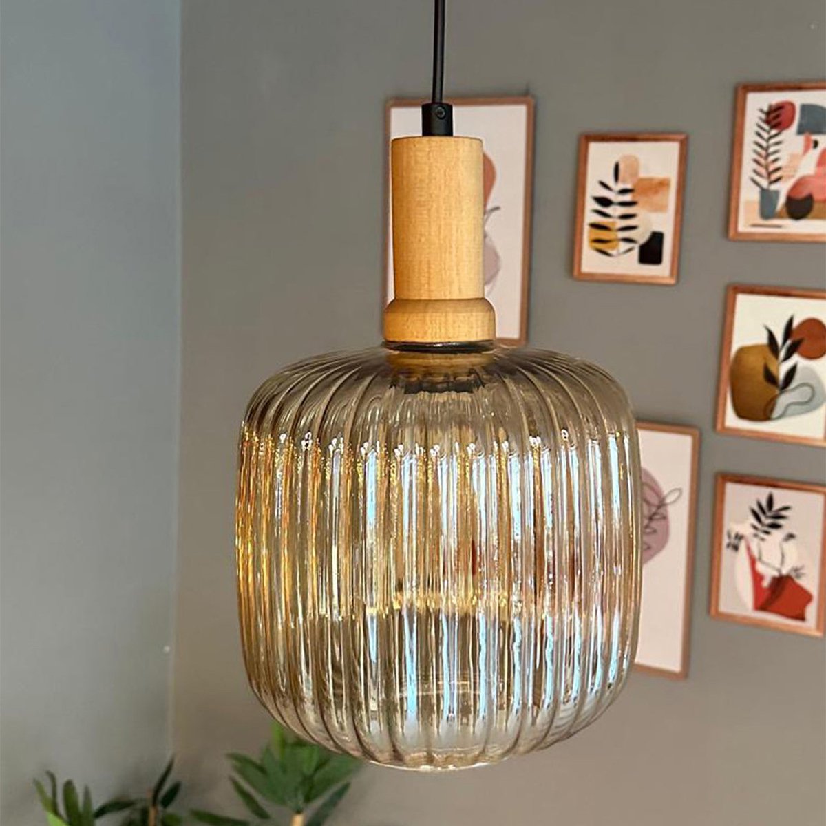 Bamyum Mopa Glazen Enkele Kroonluchter Retro Honingkleur Hanglamp