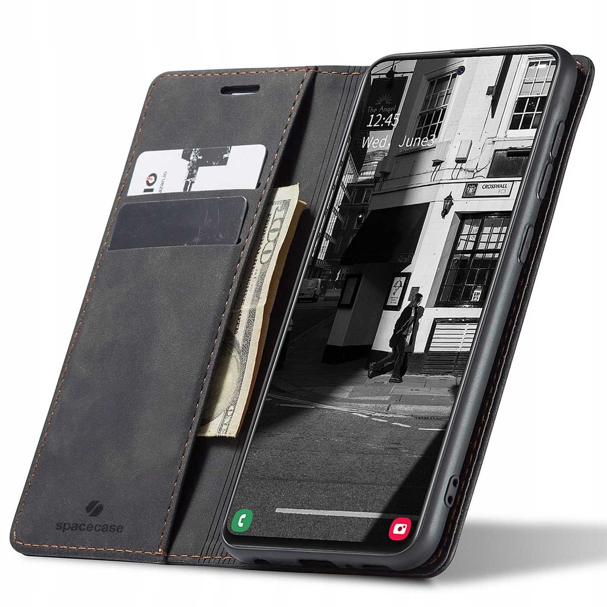 Spacecase Case Portefeuille Voor Samsung Galaxy A51 Zwart
