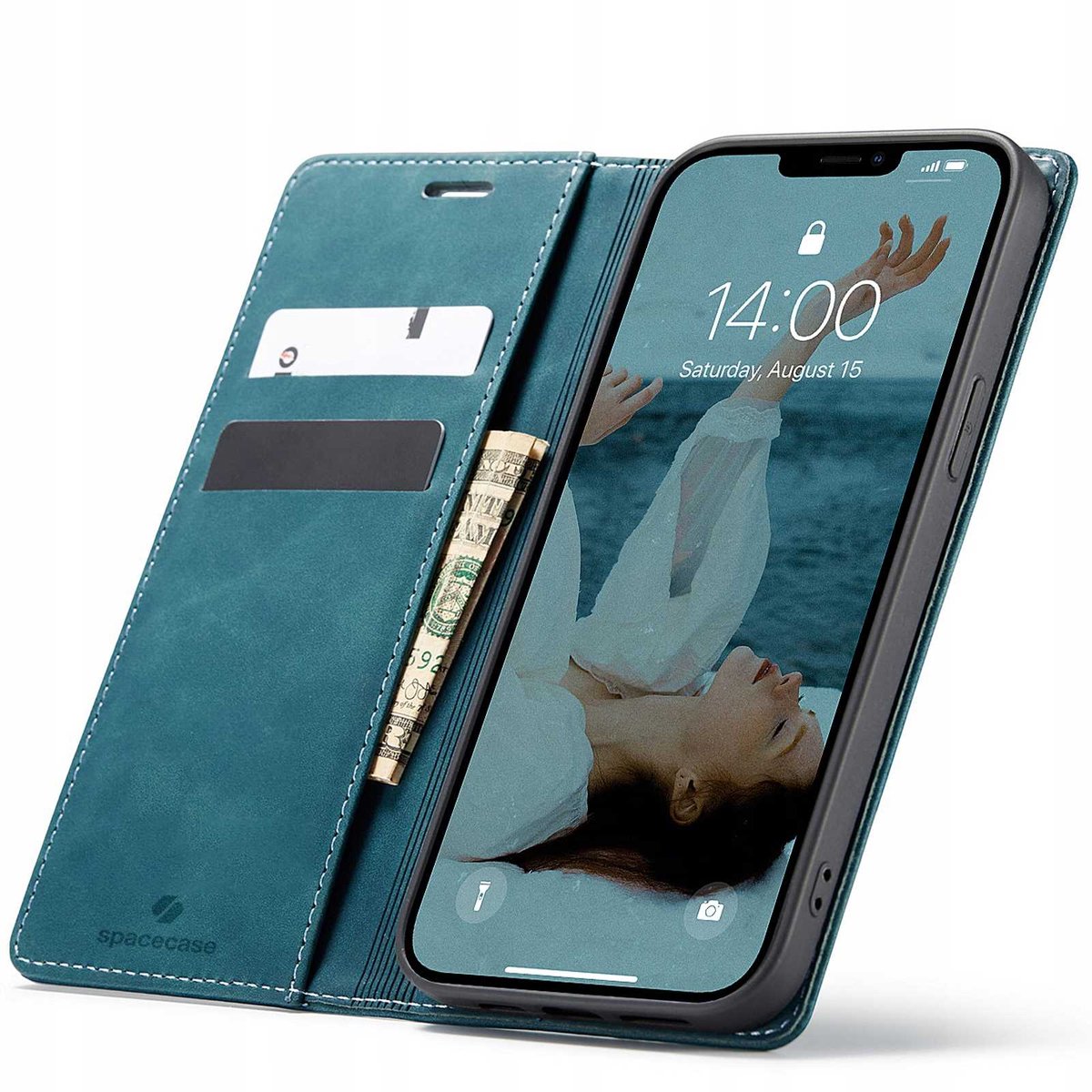 Spacecase Case Wallet Cover Voor Iphone 13 Pro Max Blauw