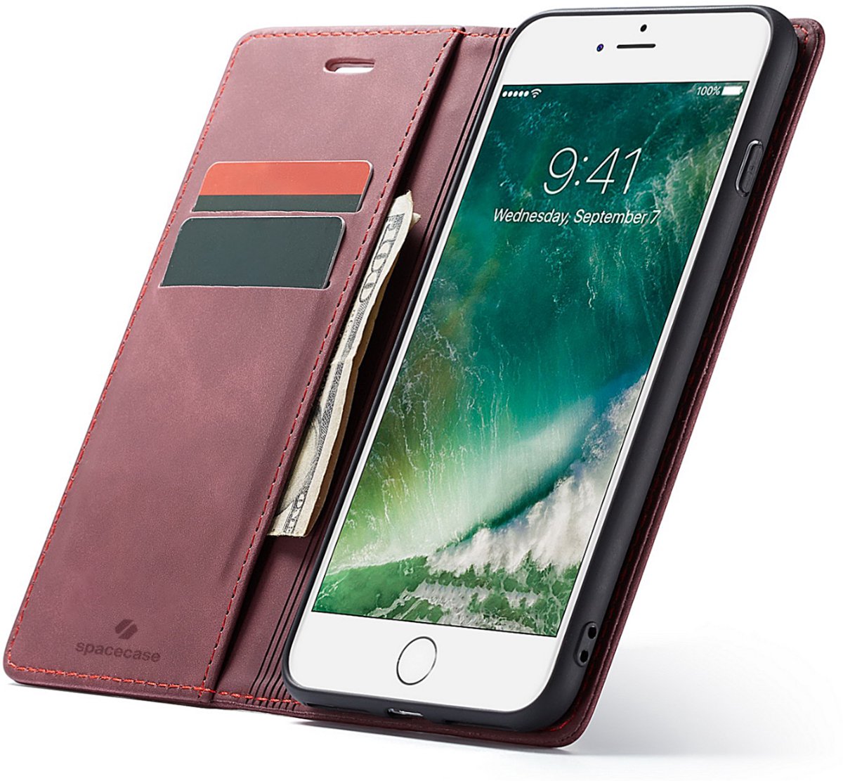 Spacecase Case Wallet Cover Voor Iphone 6 6S Plus Rode Kard