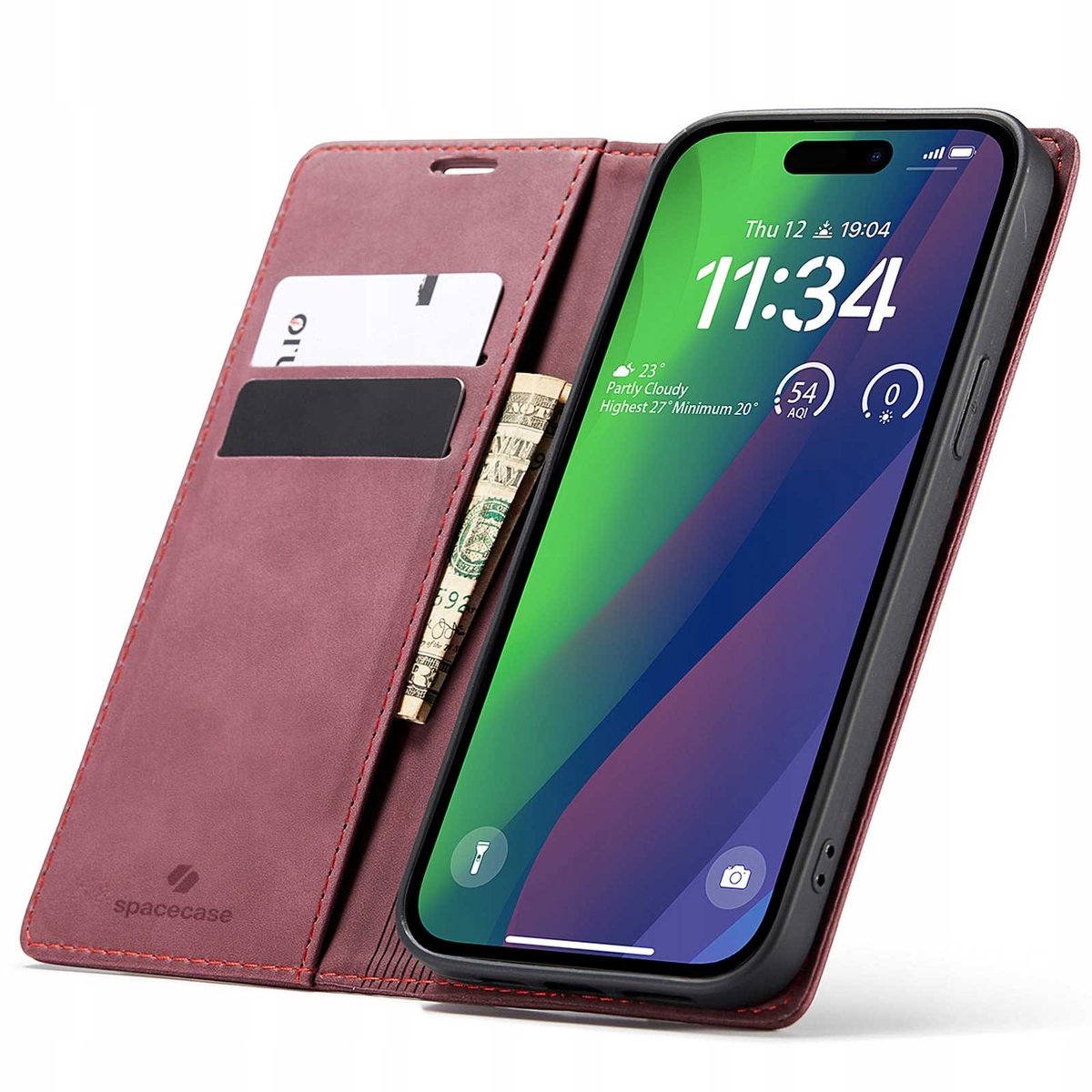 Spacecase Case Portefeuille Voor Iphone 15 Plus Leer Rood