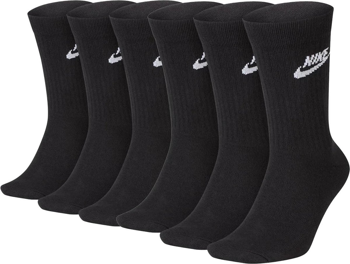 6 paar Nike Sportswear Everyday Essential CREW-sokken DX5025 Zwart