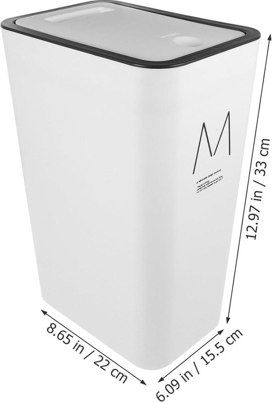 Rechthoekige vuilnisemmer van kunststof met persdeksel, vuilnisemmer keuken, 15 liter afvalemmer, kunststof afvalemmer, moderne reekalf vuilnisemmer voor badkamer, slaapkamer, keuken, kantoor