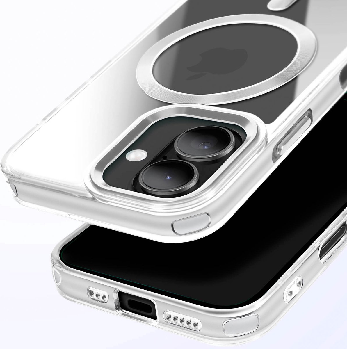 Avizar Hoesje MagSafe Geschikt voor Apple iPhone 16 Kristal Kleur Achterzijde, Zilver