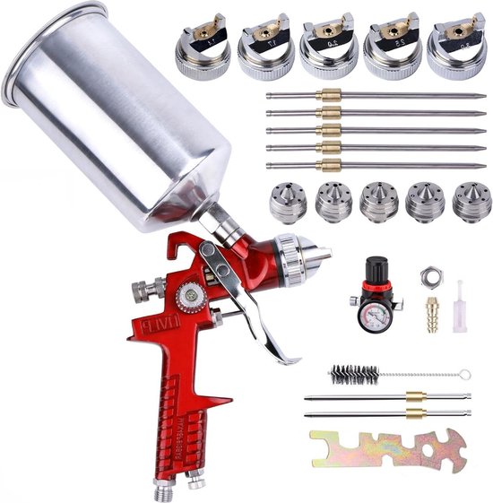 HVLP Lakpistool, spuitpistool met 3 sproeiers, 1,4 mm, 1,7 mm, 2,0 mm en 600 cc, professioneel verfspuitsysteem, spuitpistool voor hekken, plafonds, wandschildering, luchtspuitpistool