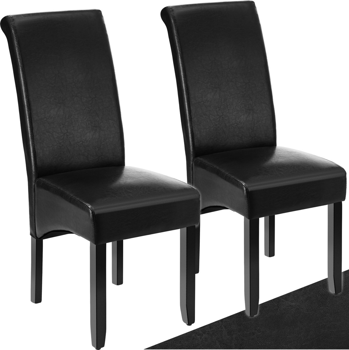 Tectake Eetkamerstoel - Comfortabele kunstleren stoel met hoge rugleuning - Keukenstoel voor keukentafel - Gestoffeerde keukenstoel - Diverse kleuren en sets - Maximale belasting 120 kg - Afmeting (LxBxH) 44 x 63 x 106 cm - Set van 2 - Zwart