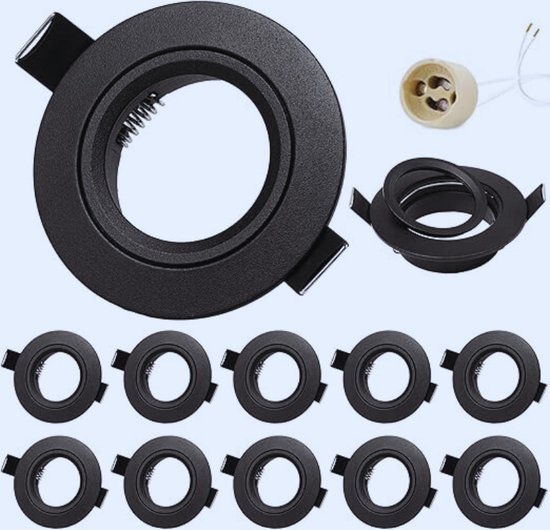 Set Van 10 Mat Zwarte LED Inbouwspots Met GU10 Fitting - Aluminium