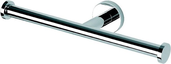 Chroomkleurige toiletrolhouder met twee stangen.