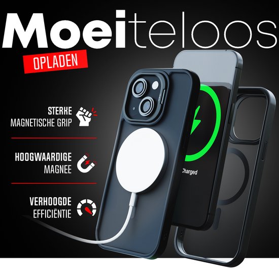 Coque de téléphone adaptée à iPhone 15 - Ensemble 2 en 1 - Coque + 2 Protecteurs d'appareil photo - Étui MagSafe - Avec support de téléphone - Zwart - Transparent
