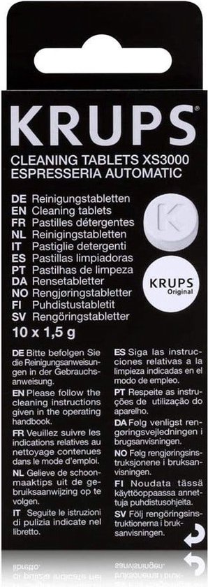 Krups reinigingstabletten XS3000 espressomachine. Doosje met 10 tabletten.