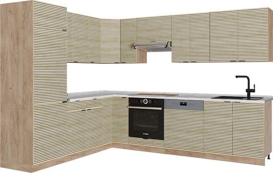 Foto: Vicco fame line hoekkeuken 287 x 46 cm zonder werkblad eiken paneel goudkraft eik