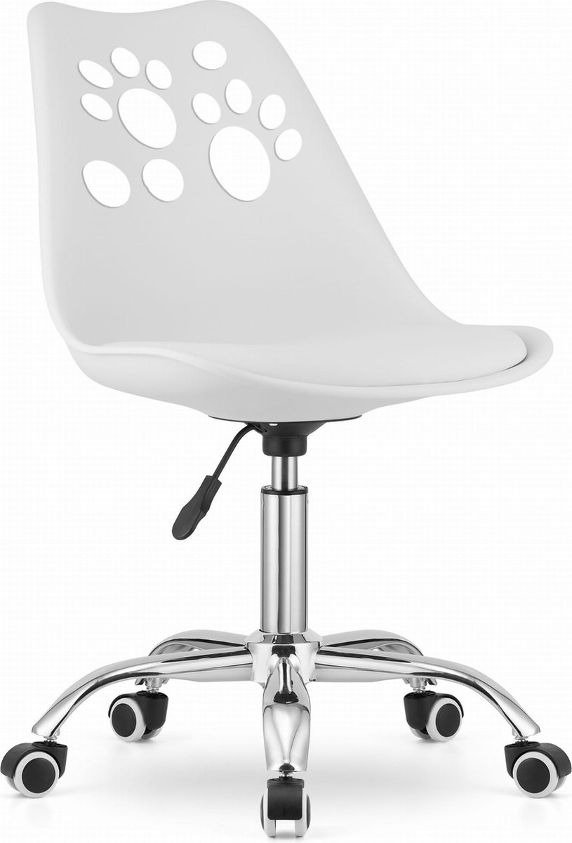 PRINT Bureaustoel Wit, Modern Ergonomisch Design, Verstelbare Zithoogte, Chromen Basis, Geschikt voor Kinderkamer, Thuiswerkplek of Kantoor, Max. 110 kg