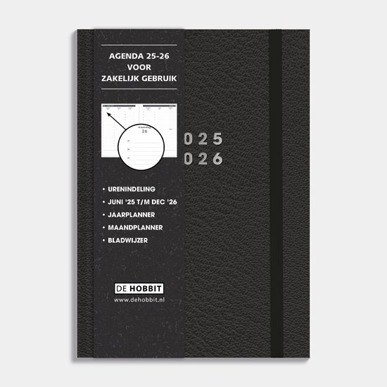 Hobbit - Afsprakenagenda 2025-2026 - 1 week op 2 pagina's - Tijdindeling per uur - Zakelijke Agenda - Harde Kaft - A5 (14,8 x 21,0 cm) - Lederlook Zwart