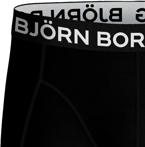 Detail van een zwarte Björn Borg boxer met witte merknaam op de band.