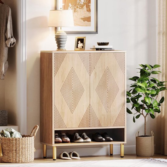 Tribesigns - Étagère à chaussures pratique avec 2 portes - Étagère à chaussures avec 7 niveaux - Meuble à chaussures - Moderne - Bois - 73 x 35 x 115 cm - Marron