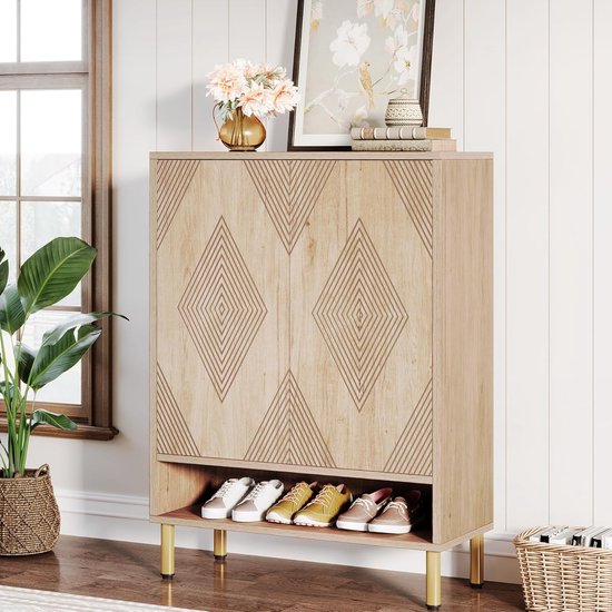 Tribesigns - Étagère à chaussures pratique avec 2 portes - Étagère à chaussures avec 7 niveaux - Meuble à chaussures - Moderne - Bois - 73 x 35 x 115 cm - Marron