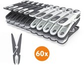 LaundrySpecialist Wasknijpers soft grip - Grijs/wit - 60 stuks - extra lang en stevig - Gemaakt van 85% gerecycled materiaal - wasknijpers plastic - wasknijpers kunststof - knijpers plastic - Made in EU