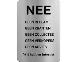 Brievenbusbordje RVS-look - NEE geen reclame, collectes en verkopers - 5 x 8 cm - ronde hoeken - incl. 3M-tape | Gratis Verzending | Namengigant