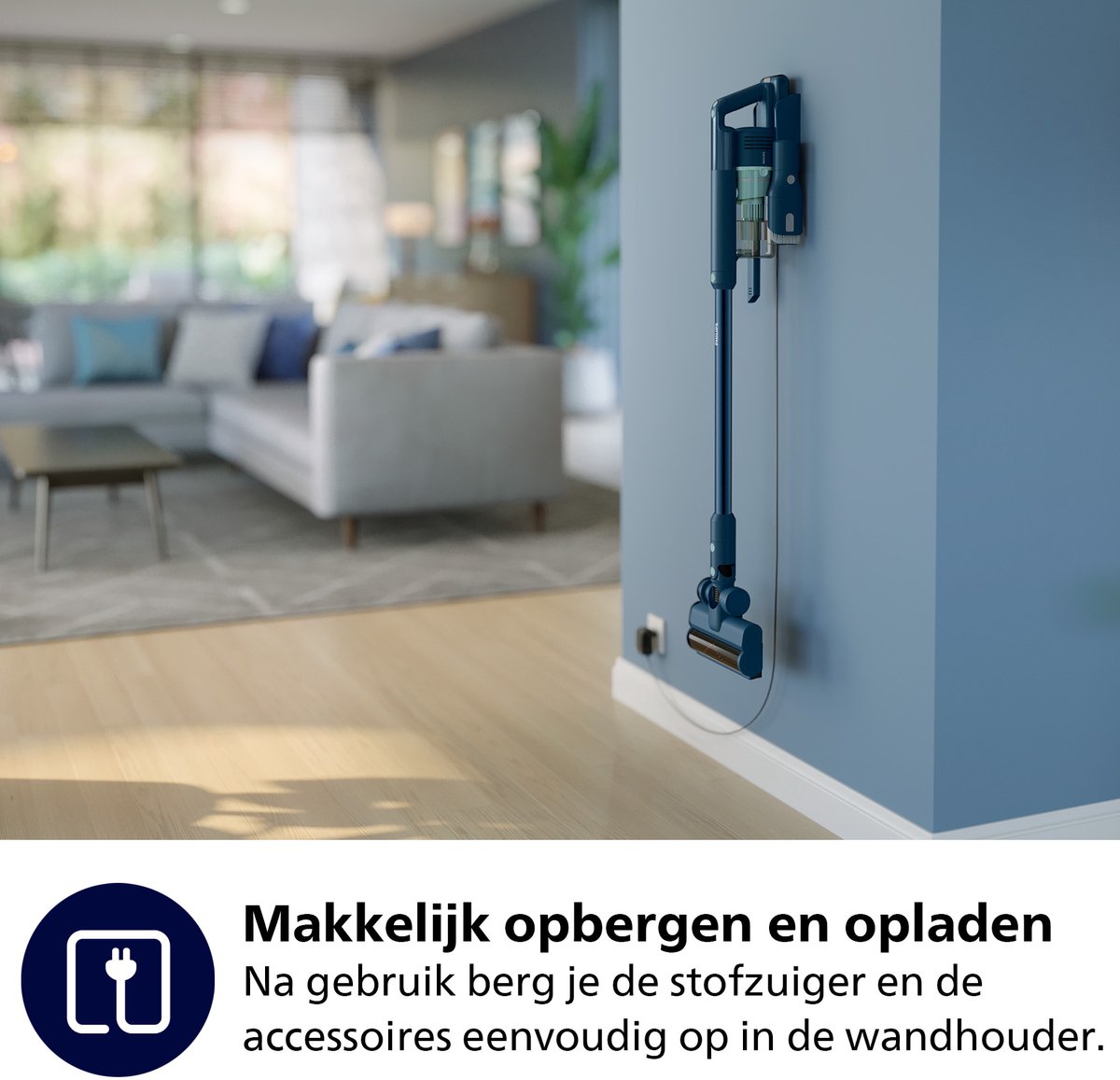 Philips Steelstofzuiger met Dweilfunctie XC5041/01 Aqua - Draadloos en Zonder Zak - Zuigmond met LED Verlichting - Kruimeldief - Batterijduur tot 60 min - Lichtgewicht - Blauw — afbeelding 5