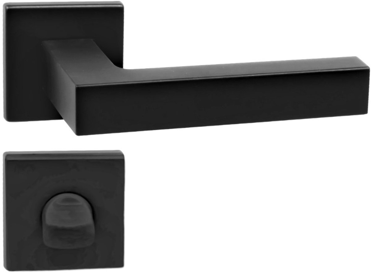 DOMINO YORK QR BLACK - Deurkruk op vierkante rozet - WC sluiting - Zwart - Aluminium deurbeslag voor de badkamer