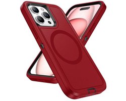 Mobigear Hoesje geschikt voor Apple iPhone 16 Pro Max MagSafe Telefoonhoesje Hardcase | Mobigear Rugged Mag Backcover Shockproof | Geschikt voor MagSafe | Geschikt voor Draadloos Opladen met Magnetische Ring | MagSafe Case - Rood