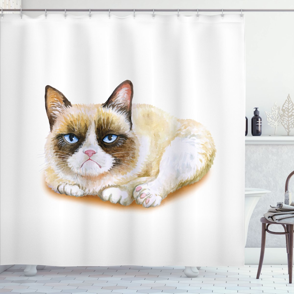 New Bed, Dier Chagrijnige Boze Kat Liefde, Douchegordijn Badkamer Decor Set met Haakjes, 180 cm B 200 cm L