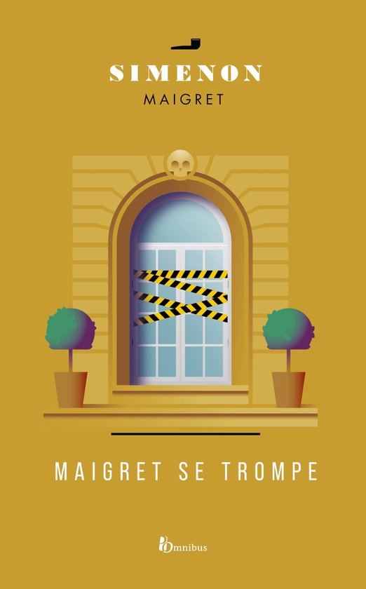 Livre 'Maigret se trompe' de Simenon. Couverture jaune avec une porte fermée et deux plantes.
