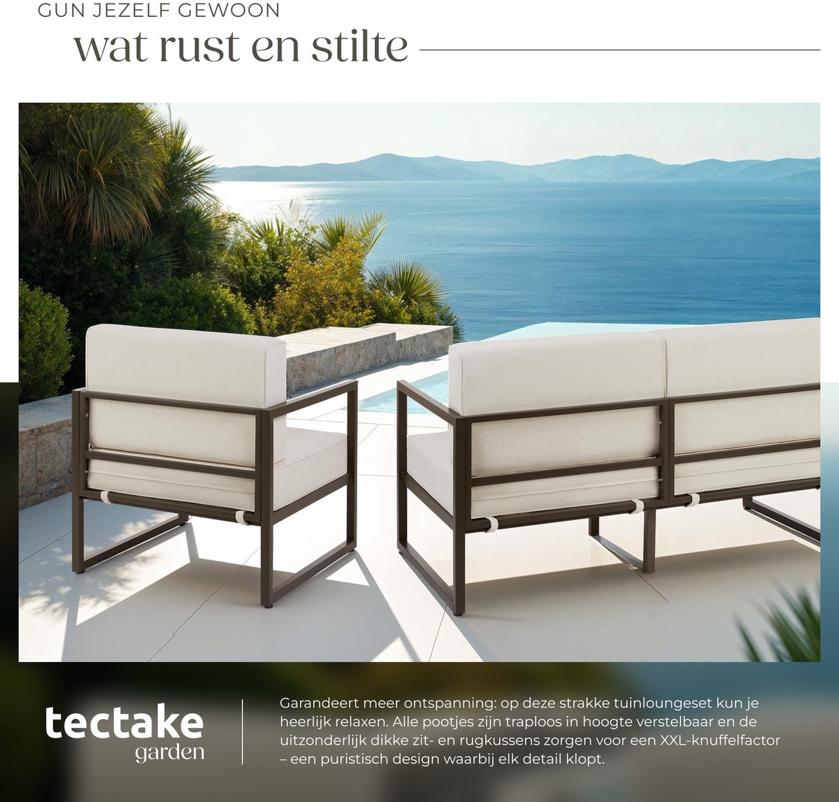 tectake® - Tuin-loungeset Comosa - Voor 5 personen - Tuinset - 2 loungebanken en tuin fauteuil - Waterafstotende en ultradikke zit-en rugkussens - Draagkracht 120kg per zitplaats - Bruin/beige – foto 4