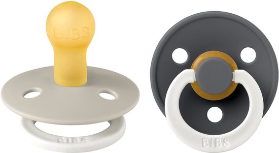 BIBS Colour Glow Speen verpakking van 2 stuks. BPA-vrij, Ronde speen. Natuurlijk rubberlatex, Gemaakt in Denemarken, Maat 2 (6-18 maanden), Sand Glow / Iron Glow van Merkloos — afbeelding 3