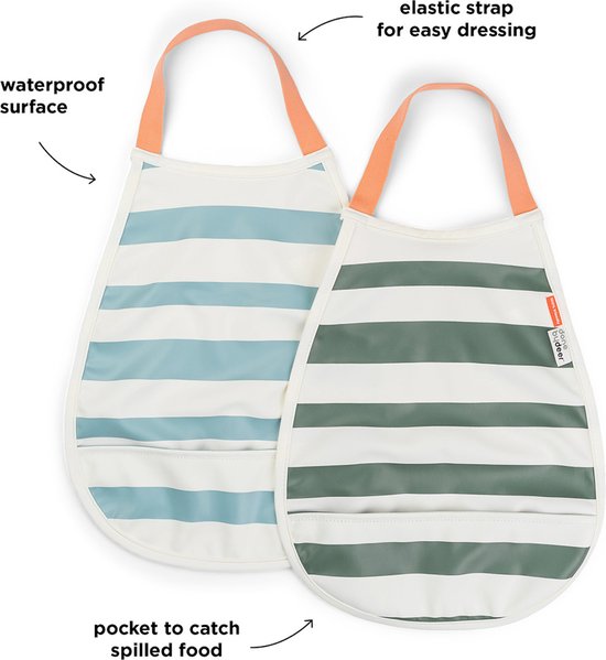 Done by Deer slabbetje streep set van twee - blauw / groen van Done by Deer — afbeelding 2