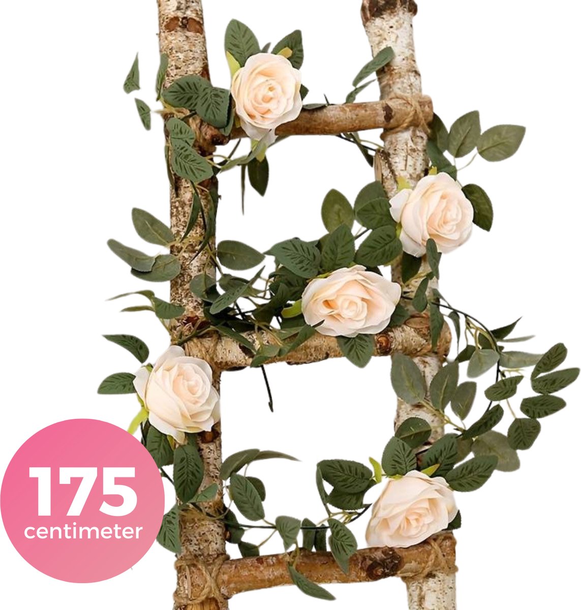 Luxe Bloemenslinger Rozen - Fiets en Interieur - Rozen Perzik - Stijlvolle Bloemenstreng voor Fietsmand of Stuur - 175 CM Bloemen - Plastic Kunstbloemen Fiets Slinger