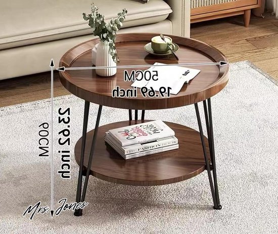 johgee Bijzettafel hout rond met 2 etages, salontafel hout, woonkamertafel, bovenste tafelblad bijzettafel 50 cm , hoogte 60 cm, geschikt voor werkkamer
