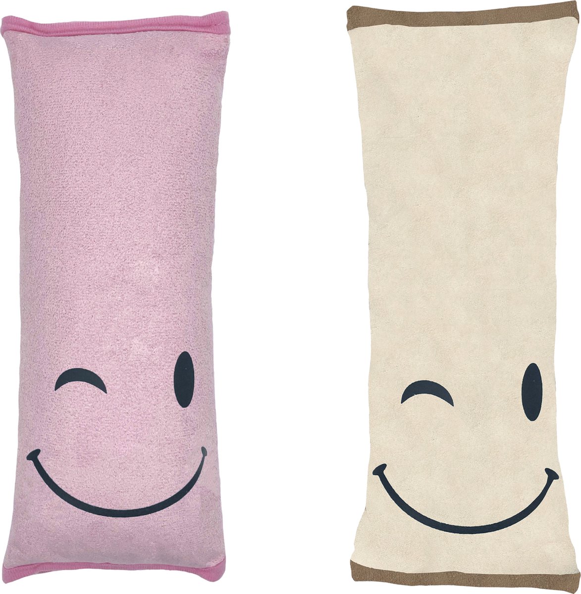 Combiset Roze en Beige - Gordelhoes Kind - Gordelkussen - Gordel Beschermer - Autogordel beschermer - Slaapkussen Auto - Gordelhoes Auto - Nekkussen Kind - Gordelhoezen
