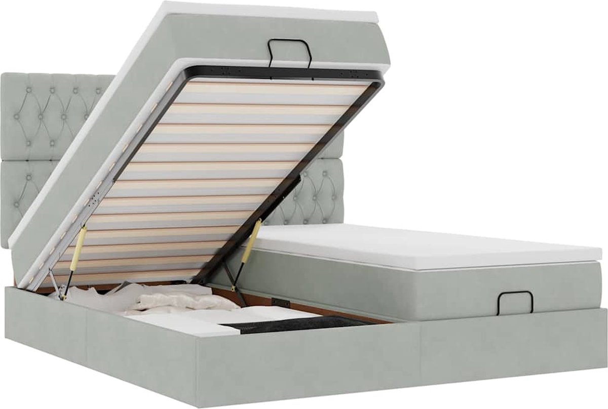 vidaXL - Ottoman - bed - met - matrassen - 200x200cm - fluweel - lichtgrijs