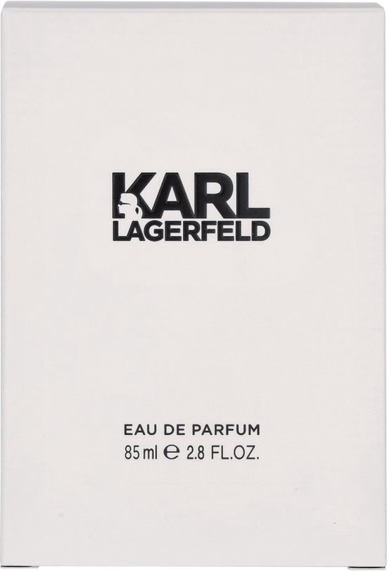 Boîte Karl Lagerfeld Eau de Parfum 85 ml. Logo noir sur boîte blanche.