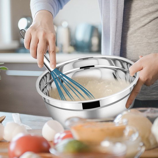 MUNGHOK Set van 5 roestvrijstalen kommen, 5 maten, 800 ml, 1200 ml, 1800 ml, 2200 ml, 4000 ml, mengkom, roestvrij staal, slakommen, serveerschaal voor dips, snacks, muesli, dessert, soep