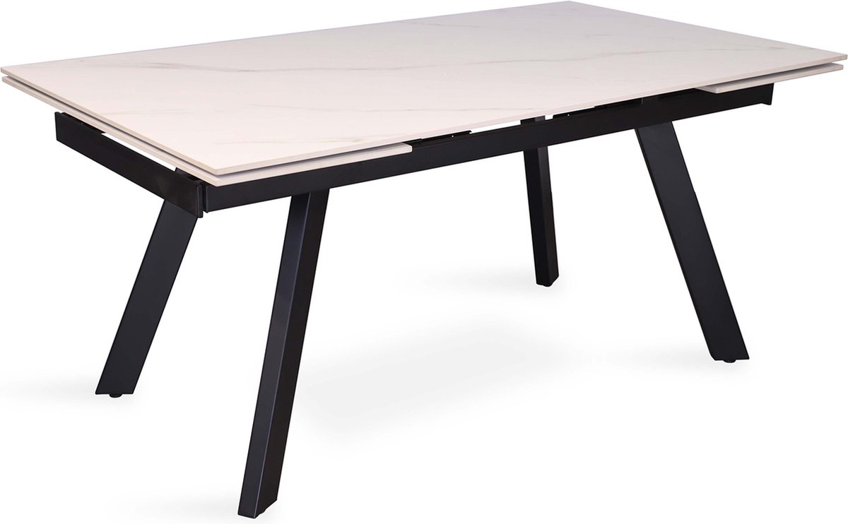 Rousseau Uitschuifbare eettafel Hera | 160/240 x 90 x 76 cm | Wit/Steen- imitatie marmer