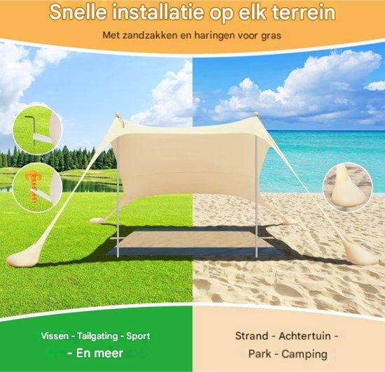 UV50+ Strandtent - Inclusief Zandankers en Picknickkleed - 2.4x2.4 m van Freesoo — afbeelding 4