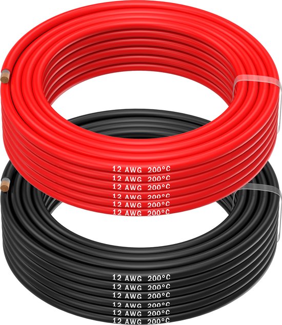 MMOBIEL 12 AWG Siliconen Elektrische Draad - 12 Gauge (3,31mm²) Vertinde Koperkabel - 2 Aparte Draden Rood & Zwart Elk 10 m voor RC, Drones, 3D Printers, Batterijen, Luidsprekerdraden, Led Strips