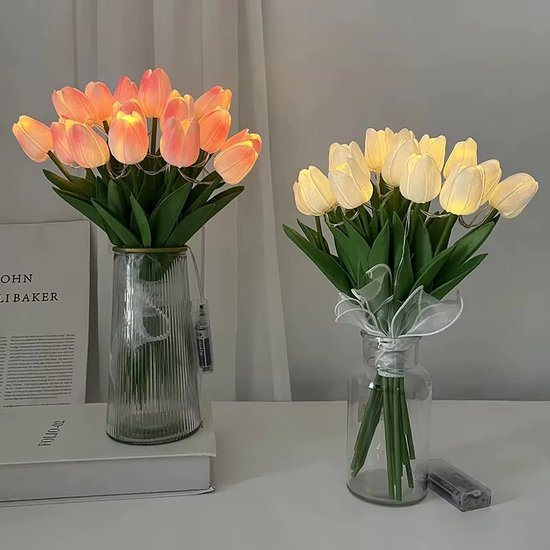 Kunstbloemen Gele Tulpen met LED Licht - 10 Stuks - Werkt op Batterij - Tulpenboeket Cadeau voor Moederdag van Festilux — afbeelding 2