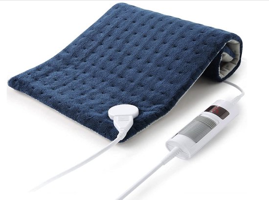 Verwarmingskussen met automatische uitschakeling, elektrisch warmtekussen, 30 x 60 cm, voor rug, schouders, nek en temperatuurinstelling in 6 snelle verwarmingstechniek, oververhittingsbeveiliging, blauw