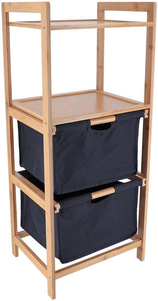 Tendance Opbergkast - met 2 manden - 3 vakken - bamboe / zwart - 90 x 38 x 30 cm