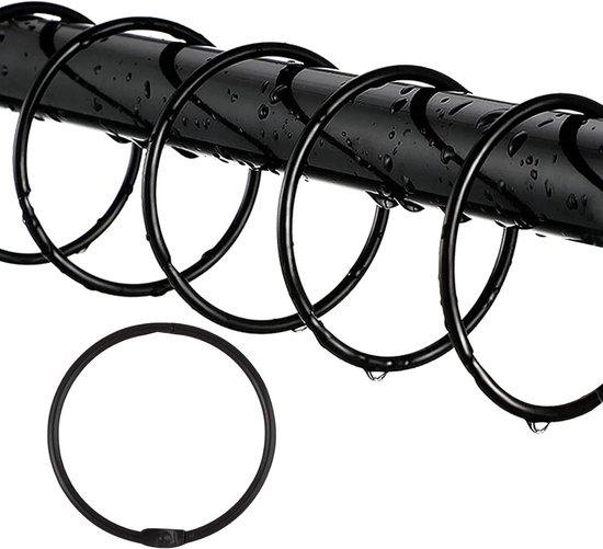 Douchegordijnringen, 12 stuks, in Zilverkleur, afmeting 70 x 39 mm, met kogelschuifsysteem, metalen ringen, ringen voor douchegordijn, douchehaak ring, douchegordijnhaken, gordijnring douche badkuip