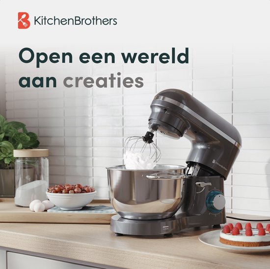 KitchenBrothers Keukenmachine - Keukenrobot - 6,2L Mengkom - Keukenmixer - 1400W - Antraciet van KitchenBrothers — afbeelding 2